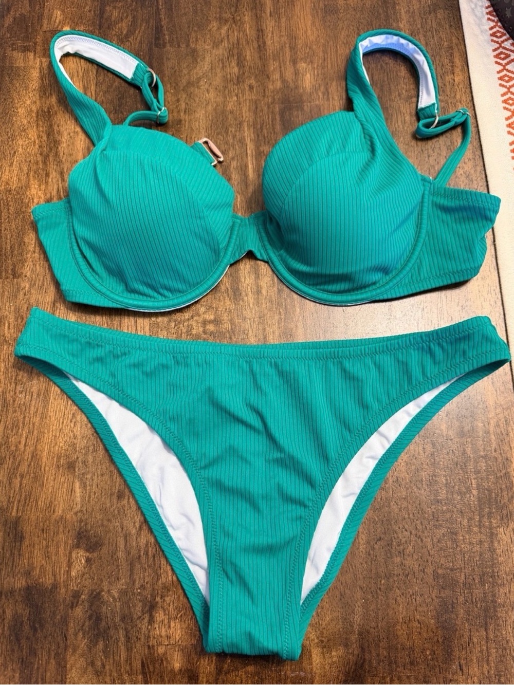 Shade & Shore Ribbed Teal Underwire Bikini Set